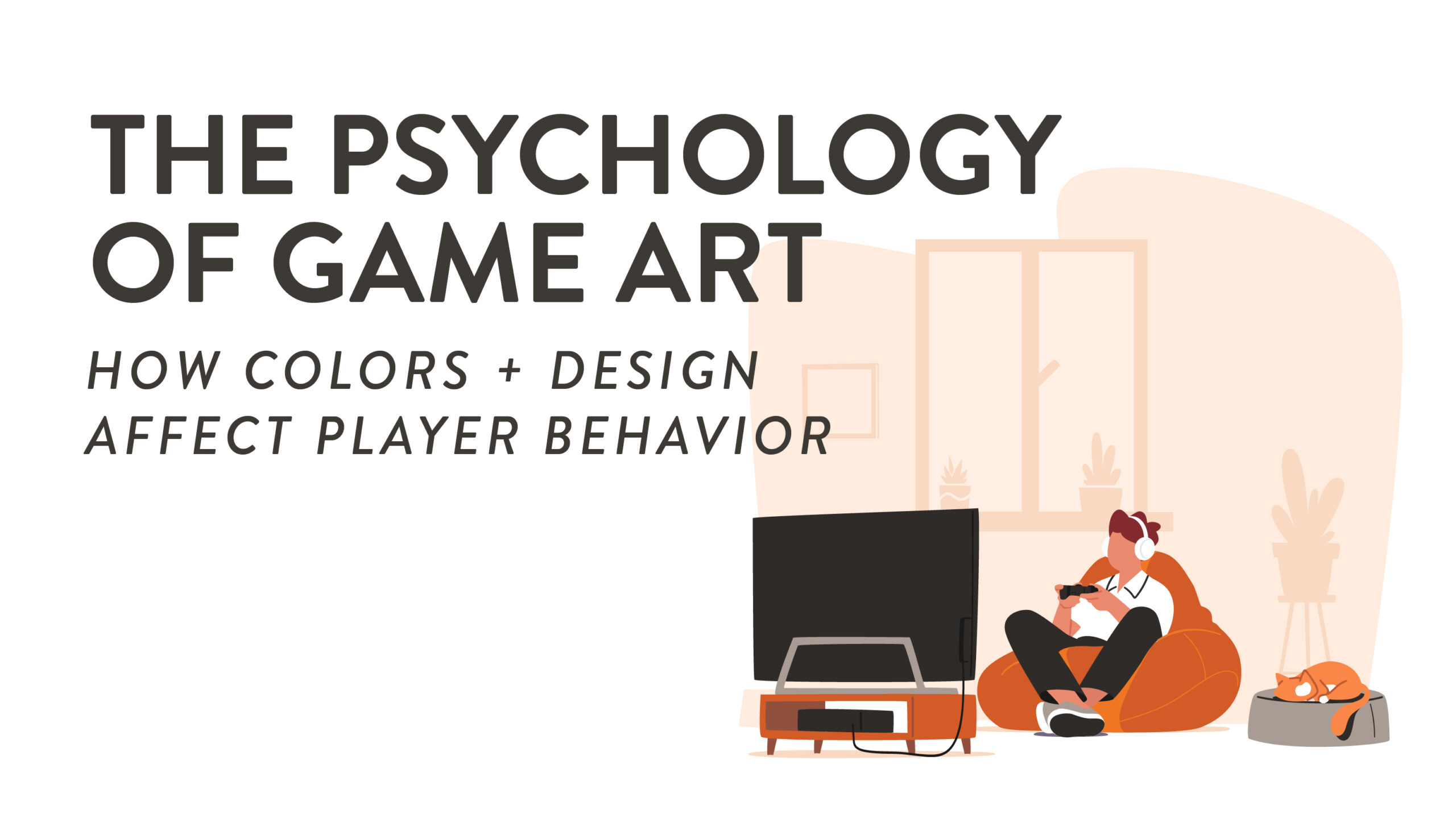 Illustrated title graphic featuring a character playing video games.