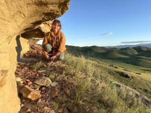 Gretchen Schaefer on a hike to see shells that have been embedded in sandstone for millons of years.